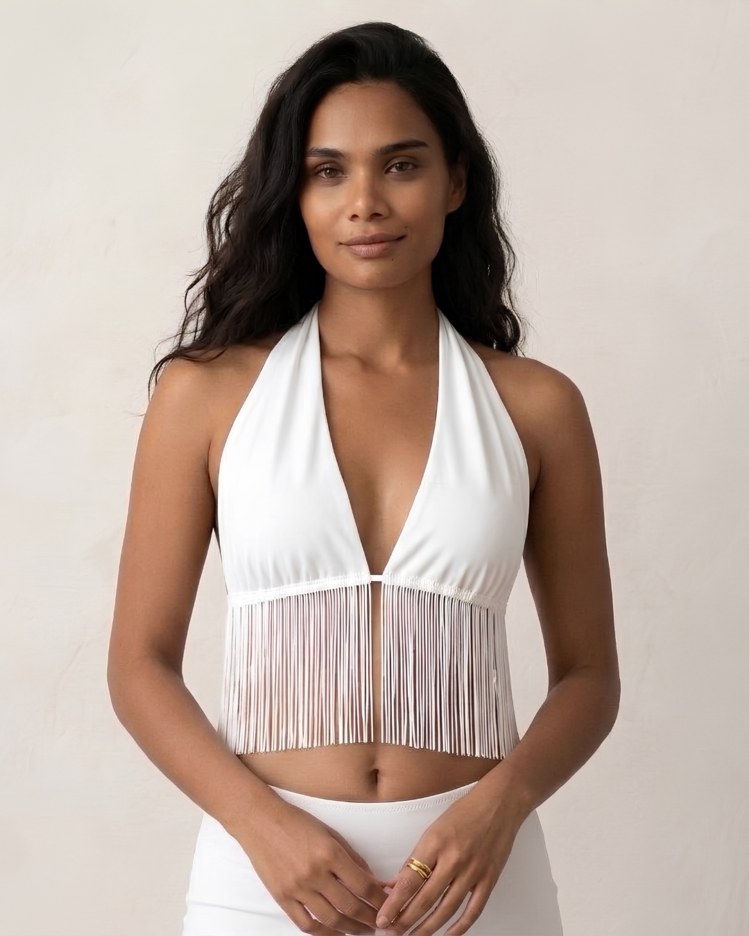 White Fringe Top