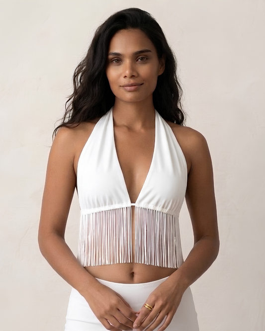 White Fringe Top