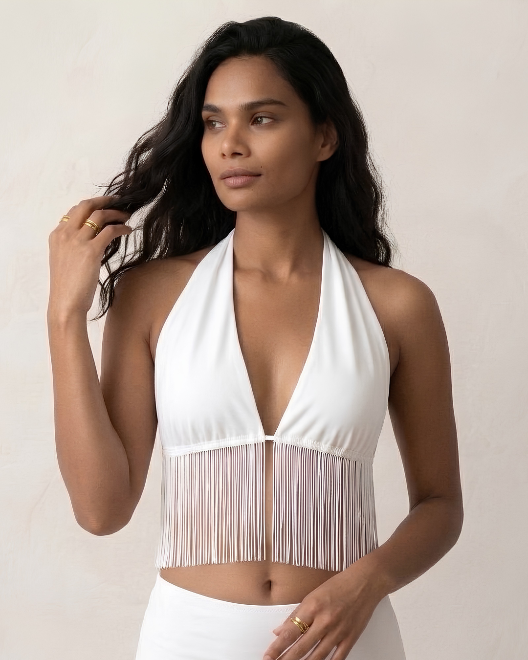 White Fringe Top